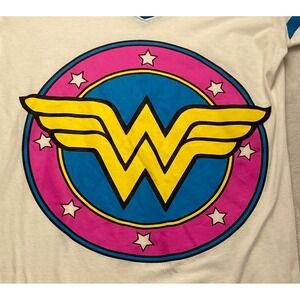 DC Comics Originals‎ Wonder Woman Graphic V-Neck T-Shirt White Blue Stripes 2XL